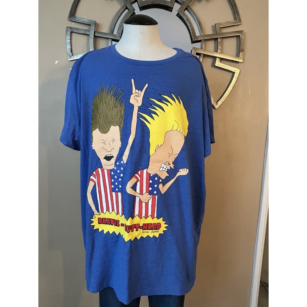 MTV Beavis and Butt-Head Mike Judge Blue‎ T-Shirt Mens Size 3XL US Flag